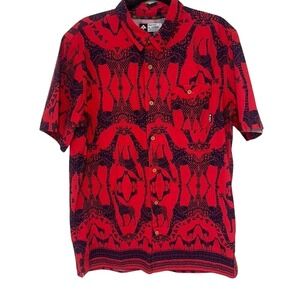 LRG Mens Red Tribal Giraffe Print Short Sleeve Button Up Shirt Size Large